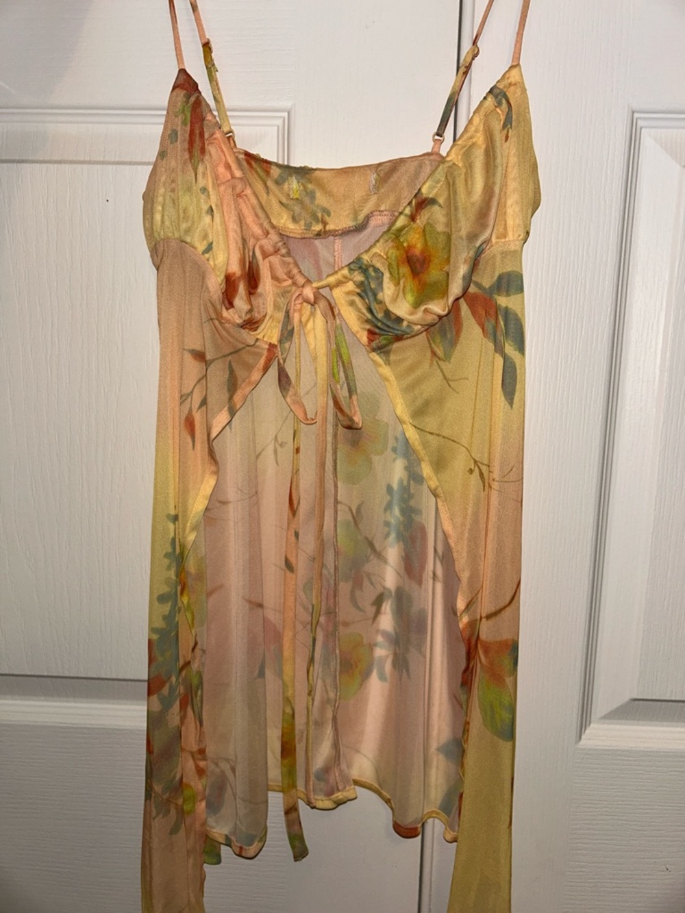 Urban Outfitters Peach Floral Sheer Tie-Front Tank Top